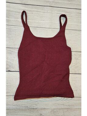 Babaton Burgundy Scoop Neck Stretch Rib Knit Fitted Spaghetti Strap Tank Top XS